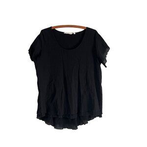 Soft Surroundings Womens Black Gauzy Cotton Lettuce Hem Hi Lo Blouse Top Size L